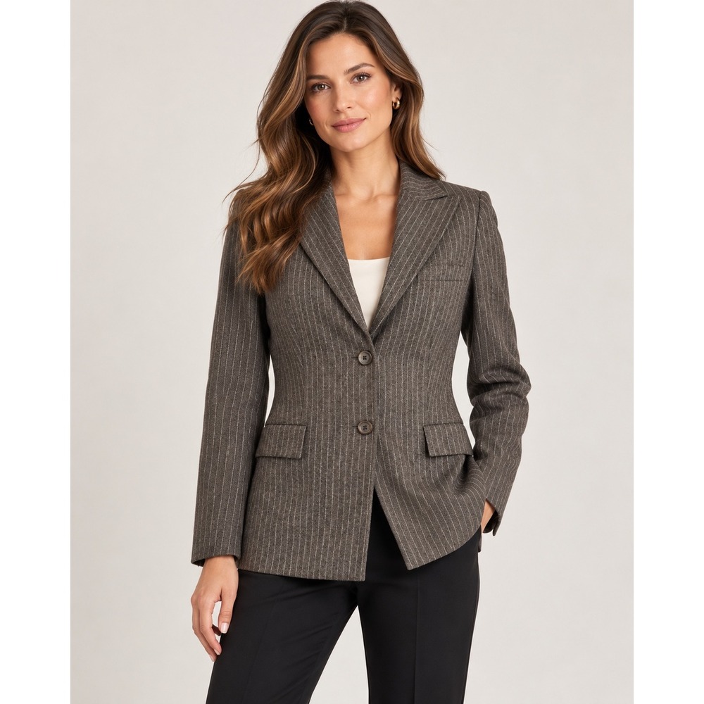 Hugo Boss Womens Charcoal Grey Pinstripe Two Button Blazer Jacket Size 6